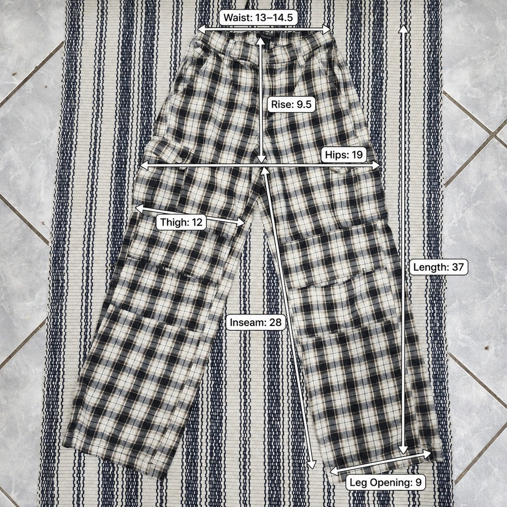Forever 21 Women Black White Plaid Cargo Pants High Waisted Wide Leg Size S - Picture 8 of 8